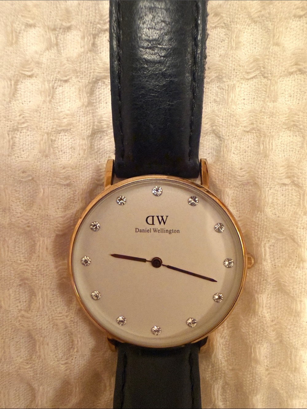 Daniel Wellington Gold Case Black Leather Watch with Crystal Accents